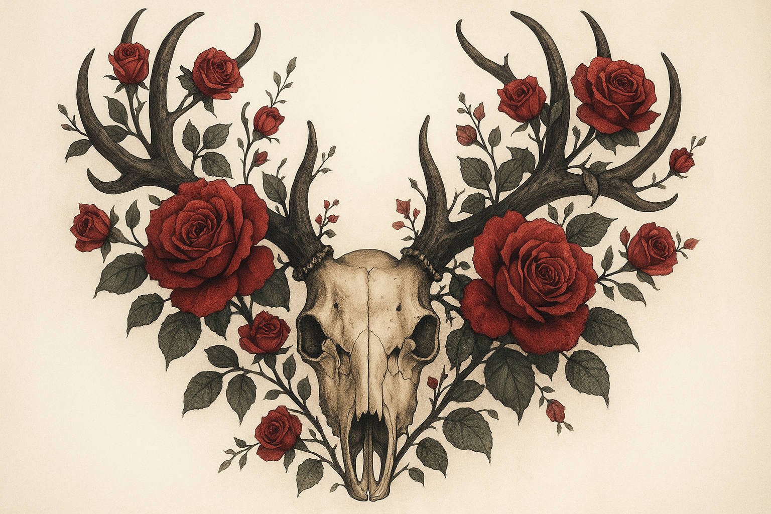 A deer skull with roses with light background